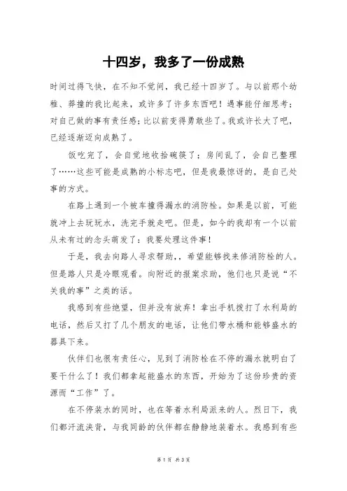 十四岁,我多了一份成熟_小考作文
