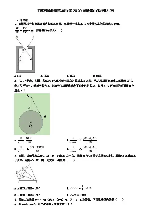 江苏省扬州宝应县联考2020届数学中考模拟试卷
