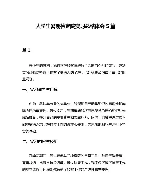 大学生暑期检察院实习总结体会5篇