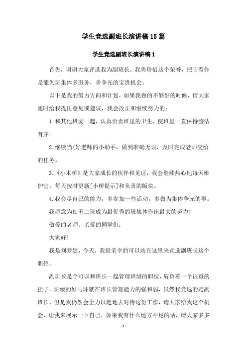 学生竞选副班长演讲稿15篇