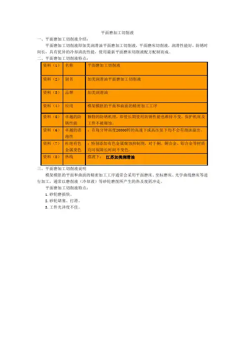 平面磨加工切削液