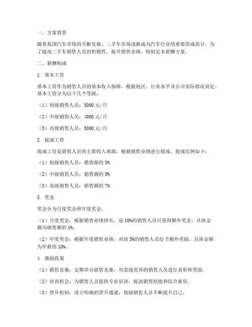 二手车销售人员薪酬方案