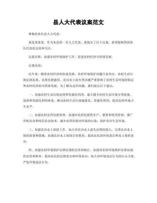 县人大代表议案范文