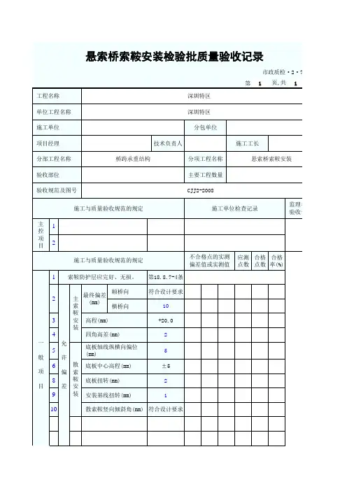 悬索桥索鞍安装检验批质量验收记录