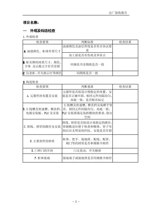 PLC机柜验收报告