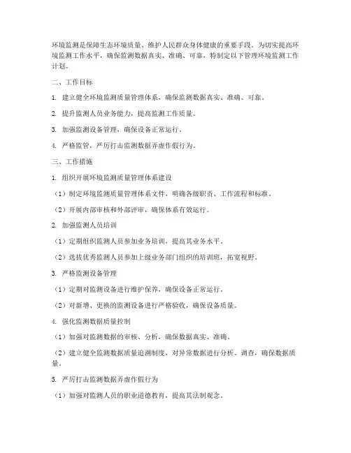 管理环境监测工作计划