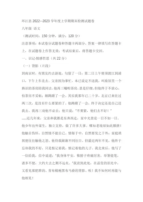 广西河池市环江县2022-2023学年八年级上学期期末考试语文试题(含答案)