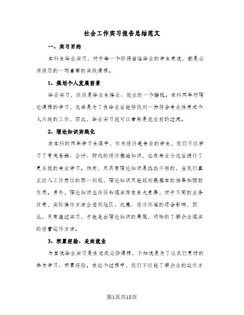 社会工作实习报告总结范文(4篇)