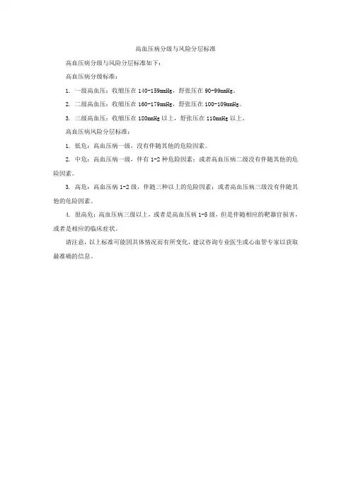 高血压病分级与风险分层标准