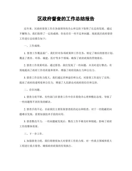 区政府督查的工作总结报告