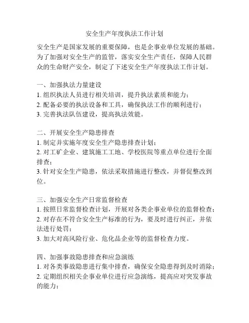 安全生产年度执法工作计划