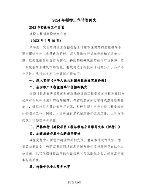 2024年招标工作计划例文（五篇）