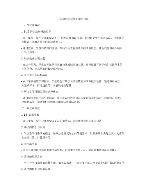 三年级数学详细知识点总结
