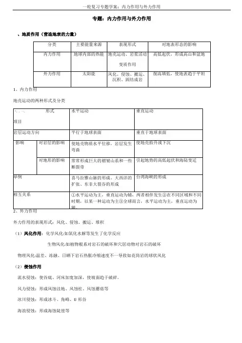 一轮复习专题学案：内力作用与外力作用