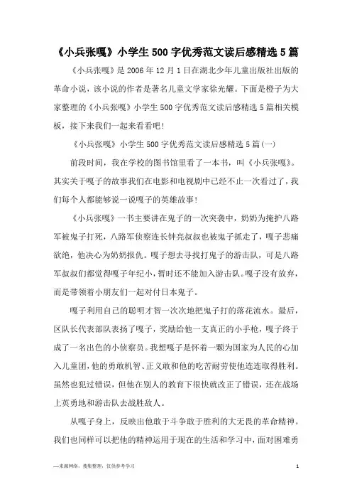 《小兵张嘎》小学生500字优秀范文读后感精选5篇