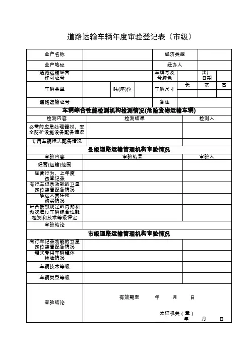 道路运输车辆年度审验登记表(市级)