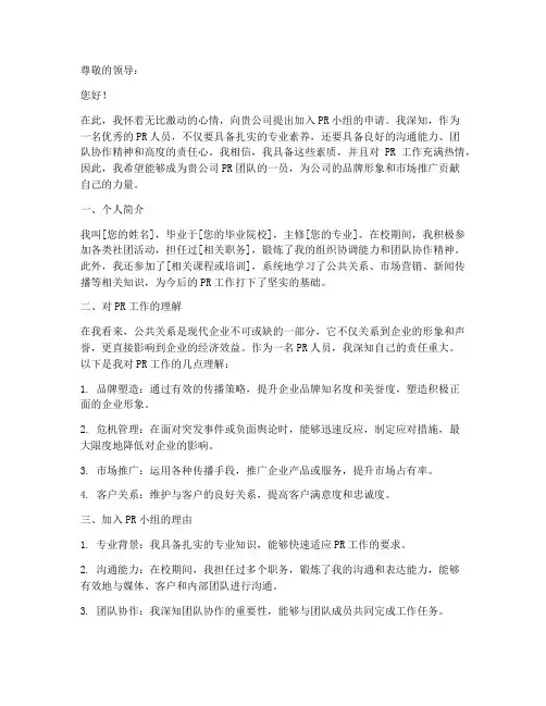 pr小组申请书