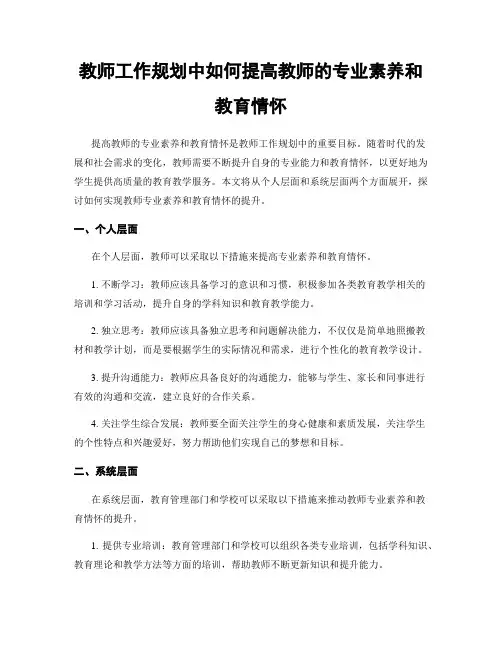 教师工作规划中如何提高教师的专业素养和教育情怀