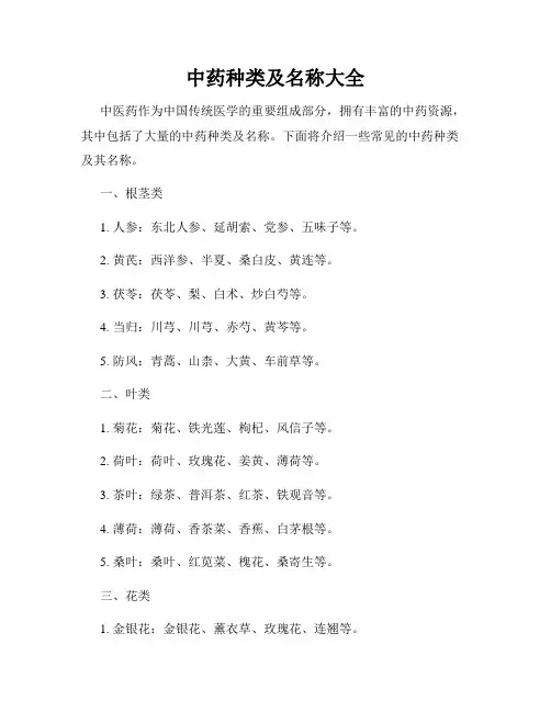 中药种类及名称大全