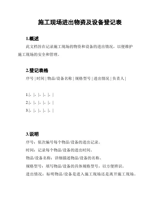 施工现场进出物资及设备登记表