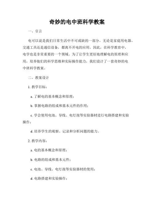 奇妙的电中班科学教案
