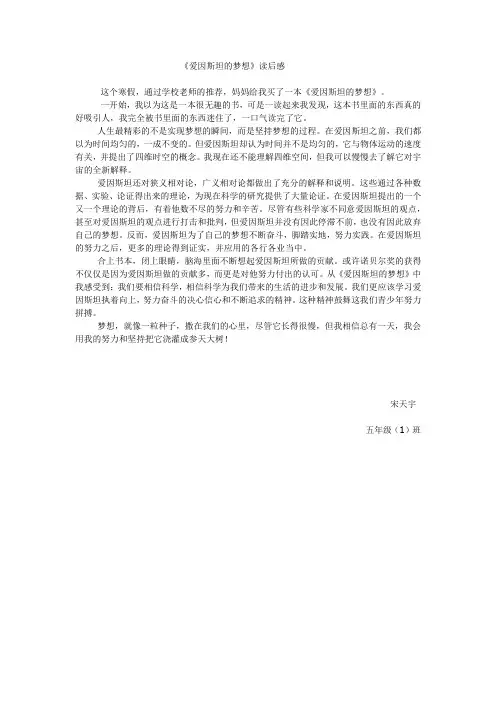 五一宋天宇《爱因斯坦读后感