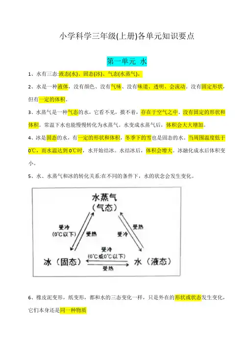 小学科学三年级(上册)各单元知识要点总结