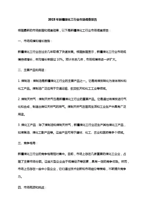 2023年新疆煤化工行业市场调查报告