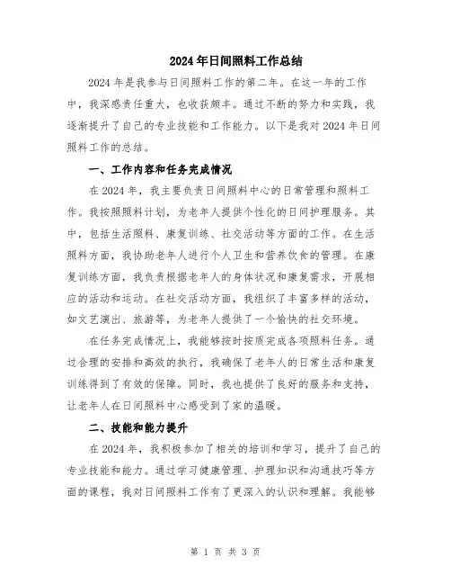 2024年日间照料工作总结