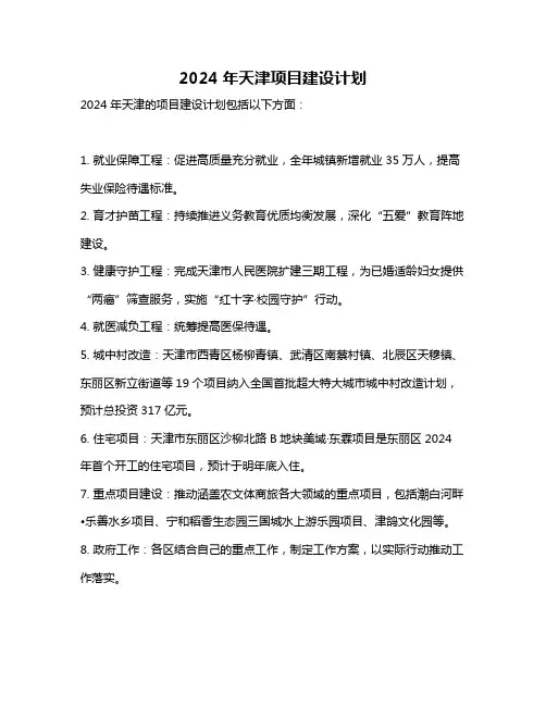 2024年天津项目建设计划