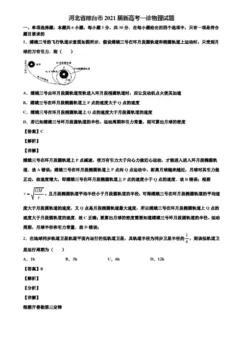 河北省邢台市2021届新高考一诊物理试题含解析