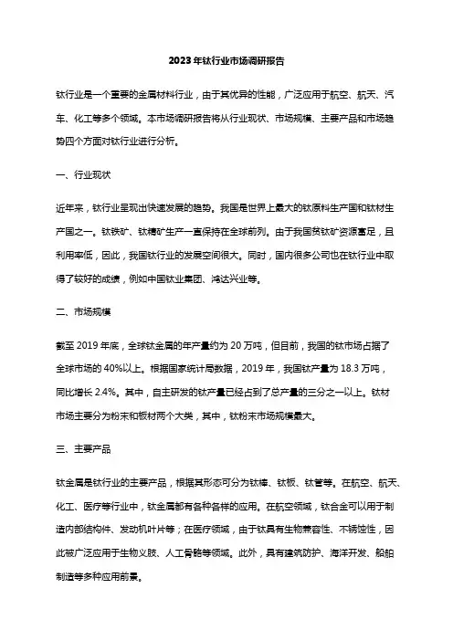 2023年钛行业市场调研报告