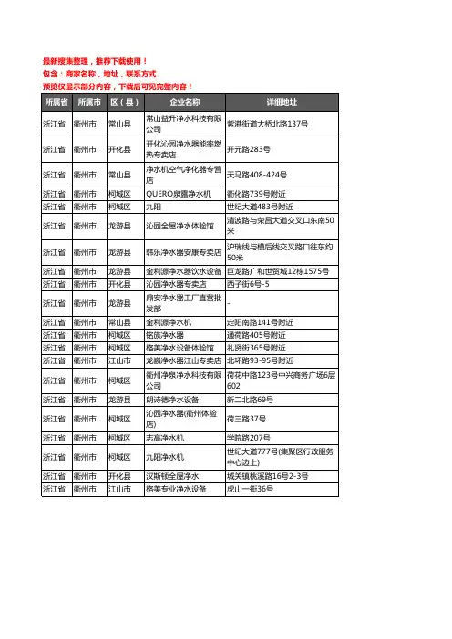 新版浙江省衢州市净水器企业公司商家户名录单联系方式地址大全21家