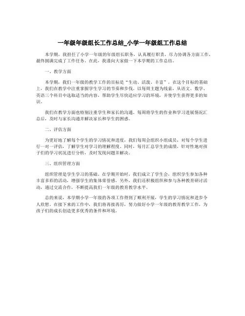 一年级年级组长工作总结_小学一年级组工作总结