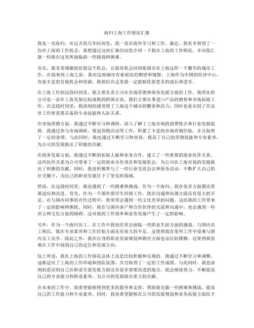 海归上海工作情况汇报