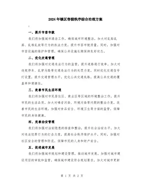 2024年镇区容貌秩序综合治理方案