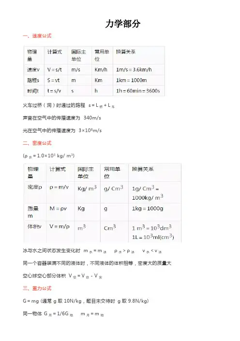 初中物理所有章节公式、知识点全在这里