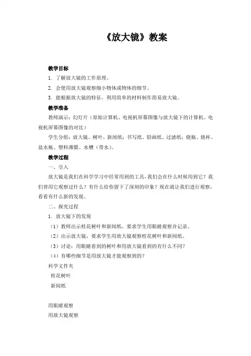小学科学教案：《放大镜》参考教案