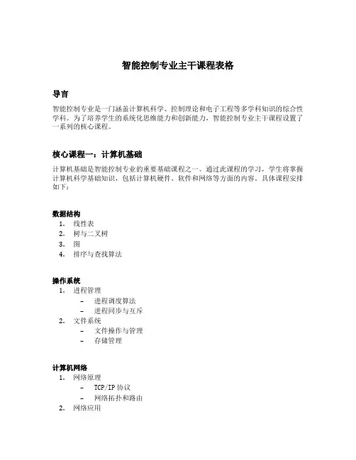 智能控制专业主干课程表格