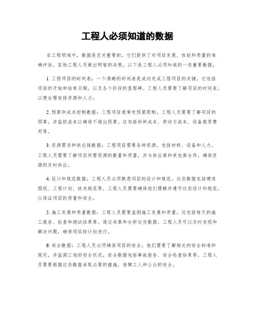 工程人必须知道的数据