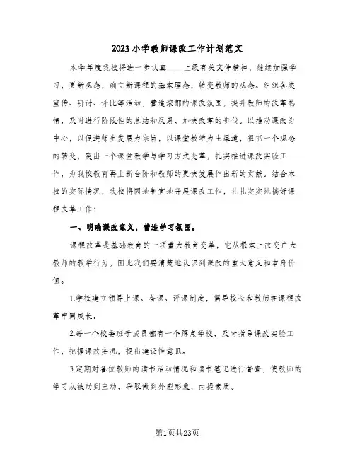 2023小学教师课改工作计划范文(6篇)