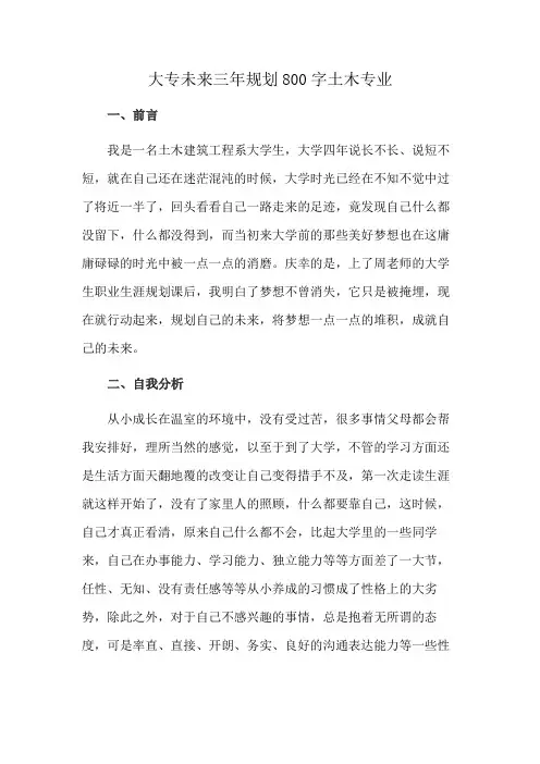 大专未来三年规划800字土木专业