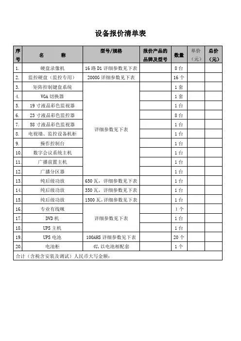 设备报价清单表