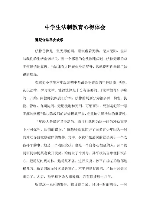 中学生法制教育心得体会8篇
