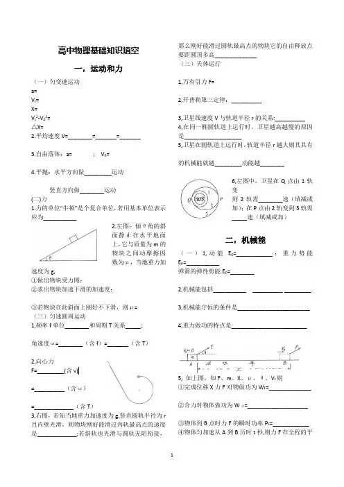 高中物理基础知识填空
