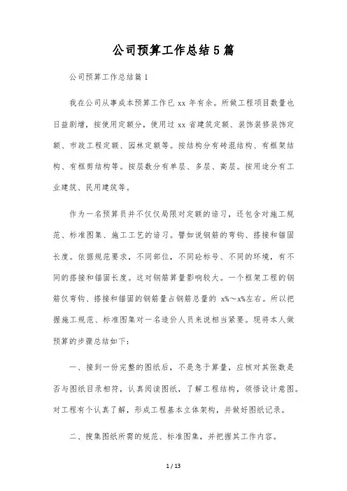 公司预算工作总结5篇