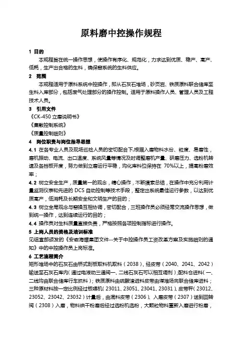 CK450原料磨中控操作规程