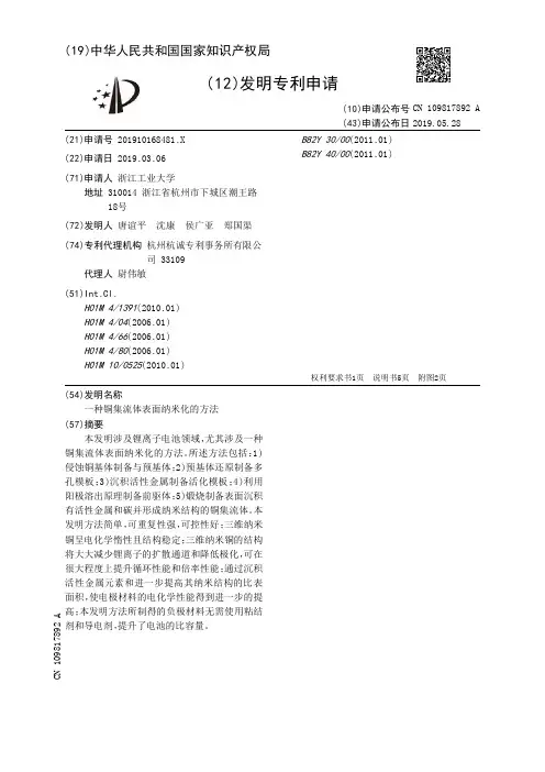 【CN109817892A】一种铜集流体表面纳米化的方法【专利】