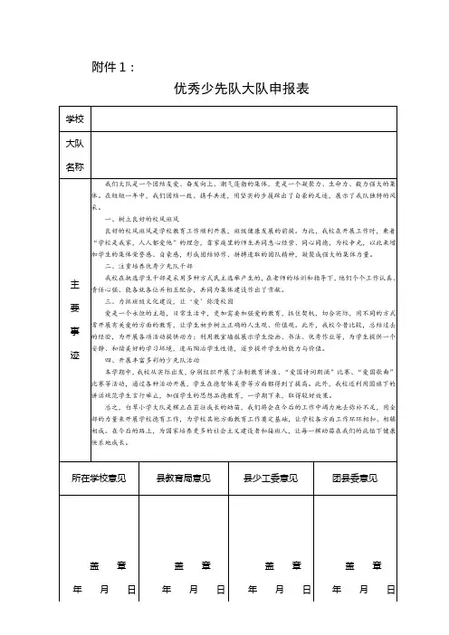 优秀少先队大队申报表(含事迹材料)