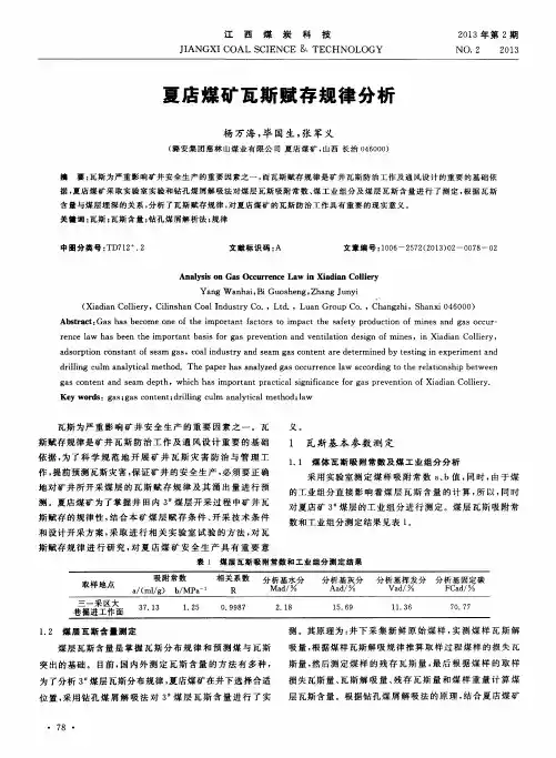夏店煤矿瓦斯赋存规律分析